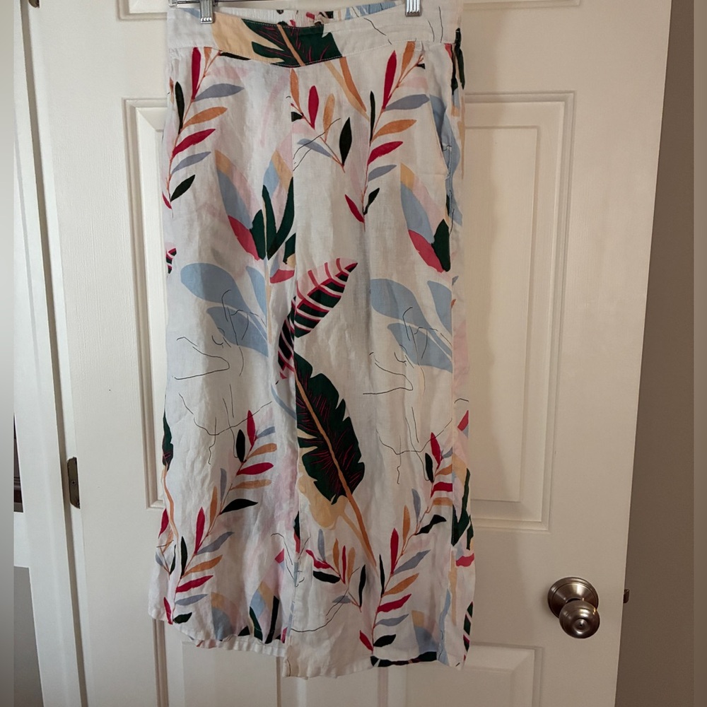 100% Line Women's White Tropical Print Wide leg pants - Picture 2 of 11
